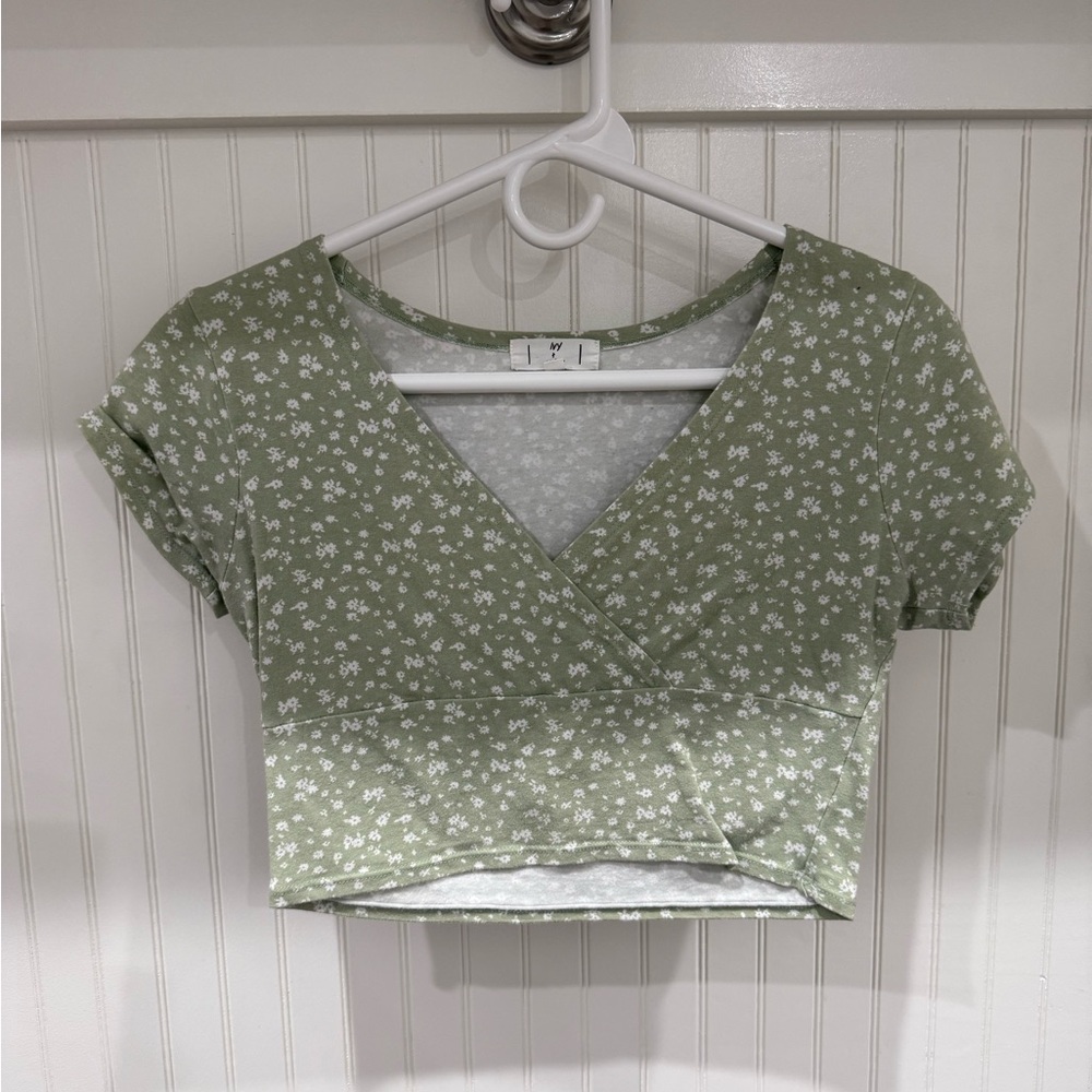 Floral Olive Wrap Crop Top